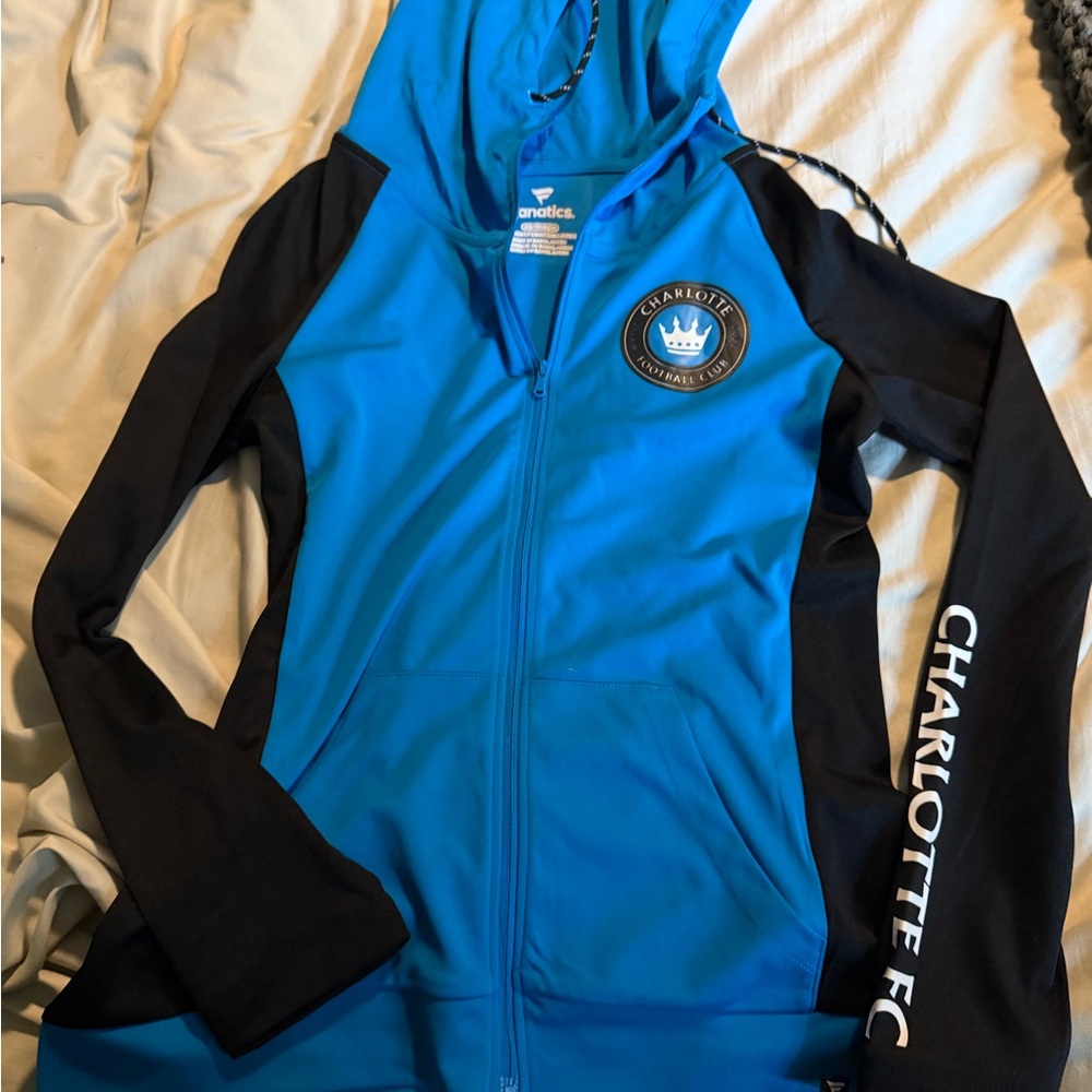 Charlotte FC Blue and Black Zip-Up Hoodie